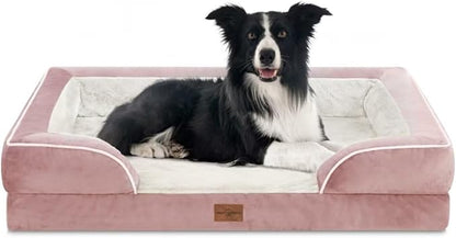 Large Dog Beds Waterproof Orthopedic Foam Dog Beds for Large Dogs Sofa Comfy Pet Bed with Non-Slip Bottom & Washable Removable Cover(Large,Pink)