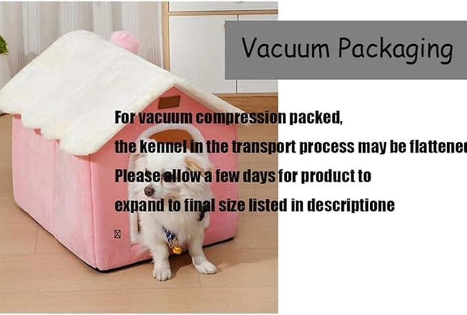 Dog House Indoor Memory Sponge, Foldable Dog House Kennel Bed Mat with Cushion for Small Medium Large Dogs Cats, Winter Warm Cat Nest Puppy Cave Sofa Pet Products (Pink, L)