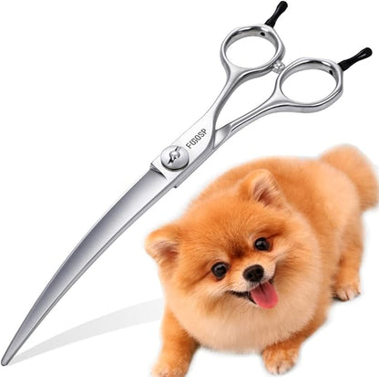 38 Degree Professional Curved Scissors for Dog Grooming 7.5 Japan VG10 Alloy Steel Downward Curved Grooming Shears for Face Right Handed(7.5 inch)