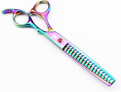 7.0" Dog Scissors Pet Grooming Kit Round-tip Safety Scissors Fishbone Teeth Shears with Forceps Hairdressing Hair Styling Tool Gift Set 5 Pieces (Multicolor)