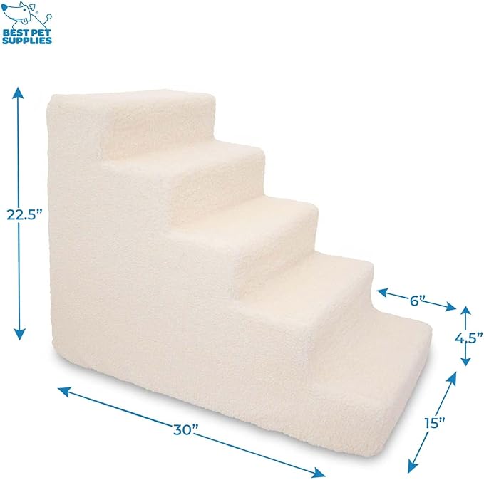 Best Pet Supplies Dog Stairs for Small Dogs & Cats, Foam Pet Steps Portable Ramp for Couch Sofa and High Bed Non-Slip Balanced Indoor Step Support, Paw Safe No Assembly - Lambswool, 5-Step
