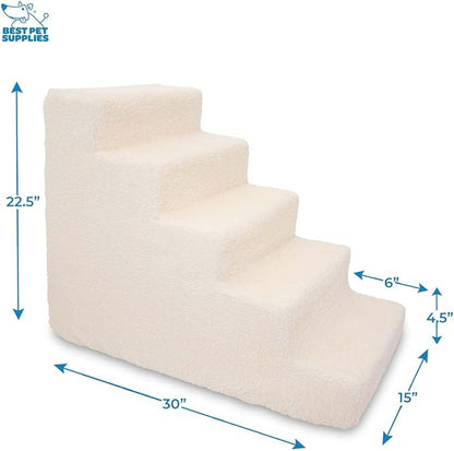 Best Pet Supplies Dog Stairs for Small Dogs & Cats, Foam Pet Steps Portable Ramp for Couch Sofa and High Bed Non-Slip Balanced Indoor Step Support, Paw Safe No Assembly - Lambswool, 5-Step