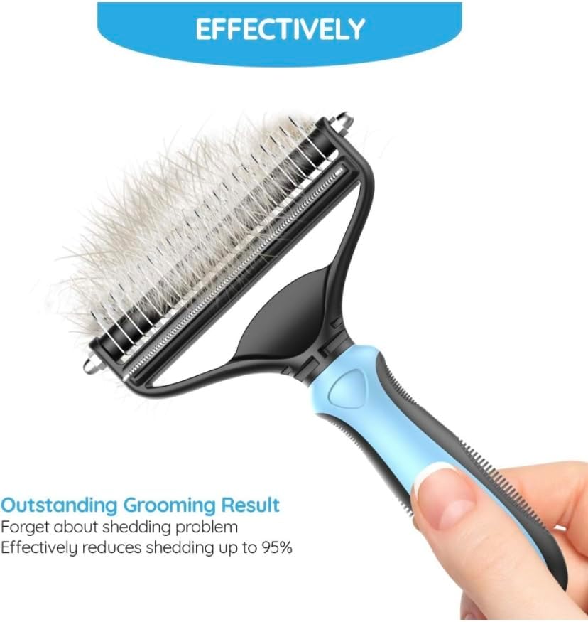 Cat & Dog Brush for Shedding - Dog Shedding Brush for Pet Grooming Tools - Double Coat Dog Brushes for Grooming - 2 in 1 Dog Deshedding Brush & Undercoat Rake for Dogs - Cat Hair Brush Deshedder(Blue)
