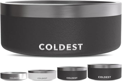 Coldest Dog Bowl - Anti Rust Metal, Non Slip, 3 Layers Insulated Stainless Steel Dog Bowls - Spill Proof & Heavy Duty - Water Bowl for Dogs, Cats & Pets, Dish Washer Safe (64 oz, Stealth Black)