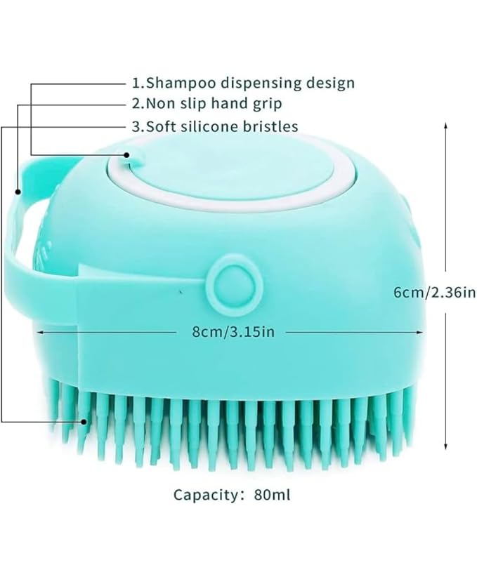 Dog Bath Brush, Dog Grooming Brush - Silicone Cat Shampoo Comb, Shampoo Dispenser for Kitty and Puppy (Blue)