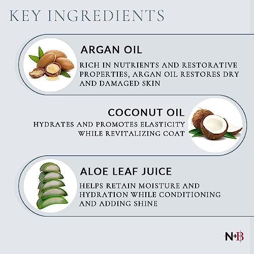 N+B Dog Shampoo | Shampoo for Dogs w/Coconut Oil, Organic Aloe Vera & Argan Oil | Grooms & Enhances Coat & Fur_ Natural Shine | Anti-Itch, Hypoallergenic, Eliminates Odor | 10oz