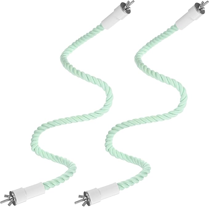2-Pack Rope Perches for Bird Cages, 31.5 in Length Comfort Grip Flexible Rope Perch Beak & Paw Grinding for Parrots/Cockatiels/Parakeets, Bird Platform Sand [Cyan]