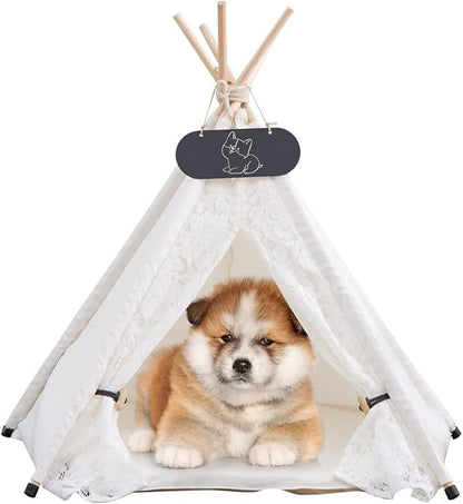 Pet Teepee Tent for Dogs & Cats Dog Bed with Thick Cushion Puppies Play House Removable and Washable