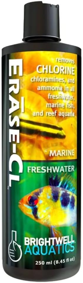 Brightwell Aquatics Erase-Cl - Water Conditioner Removes Chlorine, Chloramines & Ammonia in All Marine and Freshwater Aquariums