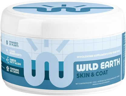 Wild Earth Dog Supplements, Soft Chews for Skin & Coat, Rich in Antioxidants, Omega 3 & 6 Fatty Acids, Allergy & Itch Relief, Supports Normal Shedding, Veterinarian-Developed, Vegan