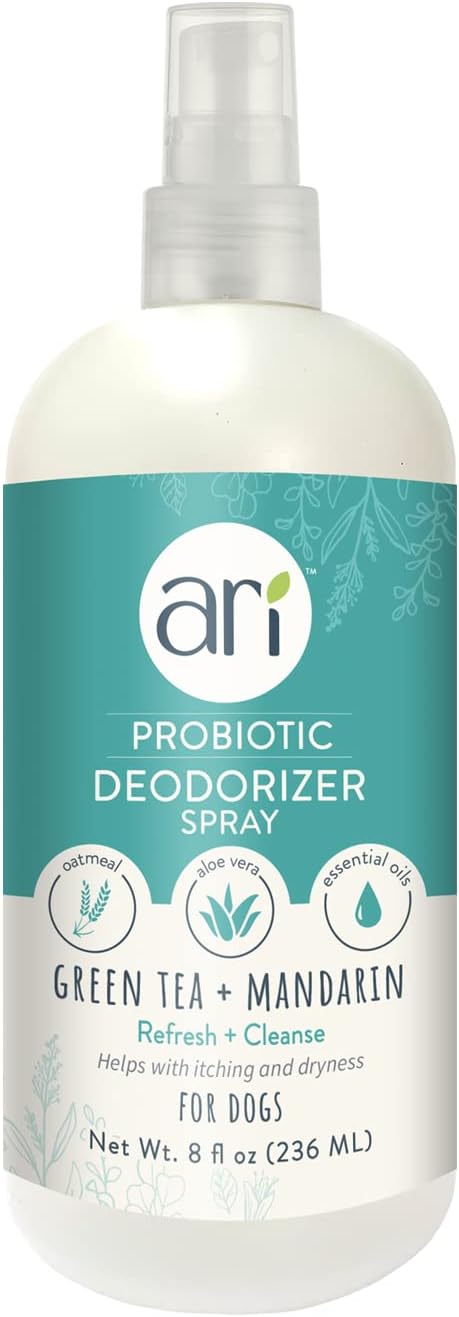 Ari Probiotic Deodorizer Spray for Dogs (8 oz) – Green Tea & Mandarin Scent – pH-Balanced, Long-Lasting Freshness, Sulfate-Free, Gentle for All Breeds