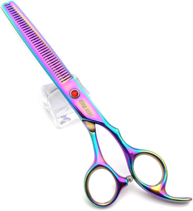 7.0in Titanium Rainbow Professional Pet Grooming Scissors Set,Straight & Thinning & Curved Scissors 4pcs Set for Dog Grooming,(Rainbow)
