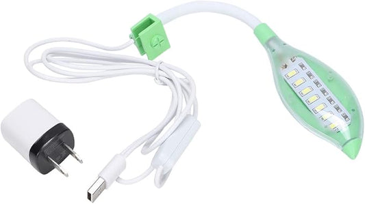 Clip On Aquarium LED Light, Mini USB Tortoise Fish Tank Aquarium LED with No Strobe, Clip On Leaf Head Ligh with US Plug 100 240V, for Aquatic Plant Growing(Green Blue White Light)