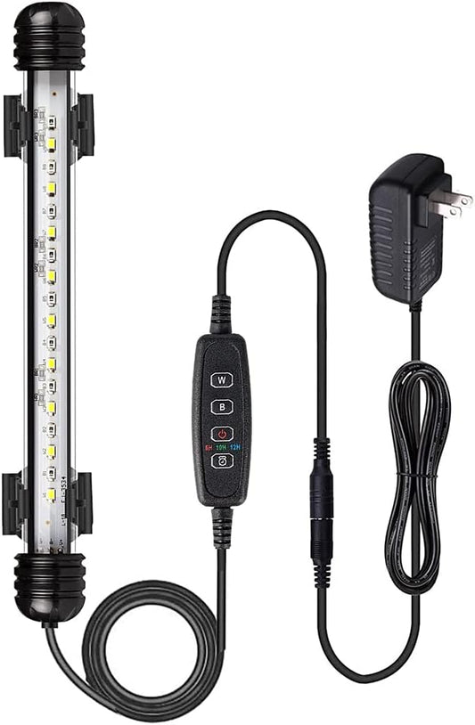 VARMHUS Submersible LED Aquarium Light,Fish Tank Light with Timer Auto On/Off Dimming Function,3 Light Modes Dimmable White-Blue,10 Brightness Levels Optional&3 Levels of timed Loop Function 7.5''