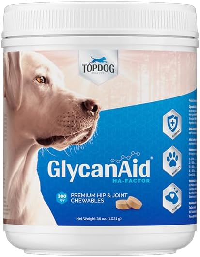 TopDog Health GlycanAid HA Advanced Joint Nutrition for Dogs (300 Chewable Tablets) Made in USA with USA Ingredients: Glucosamine HCL, Chondroitin, Hyaluronic Acid, MSM