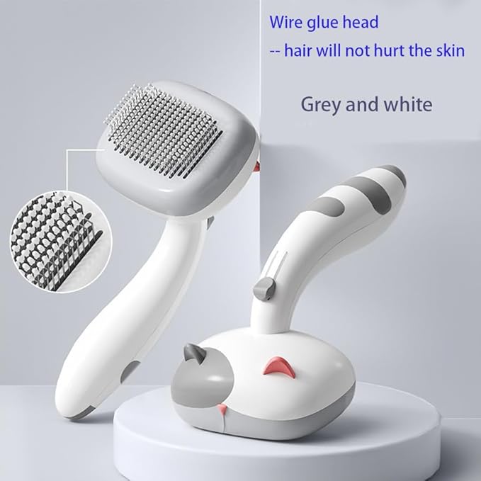 Pet brush comb.Pet button hair removal comb.Wool comber.Cat and Dog Brush for Shedding.Self-cleaning cat and dog hair brush.Cat and Dog hair brushes with release buttons. (Grey and White)
