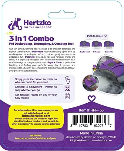 Hertzko Dog Brush 3 in 1 Pet Deshedding, Detangling, and Combing Tool - Removes Loose Undercoat, Mats, and Tangled Hair - Great for Travel! Compact Brush for Dogs, Cats, Horses and Small Animals