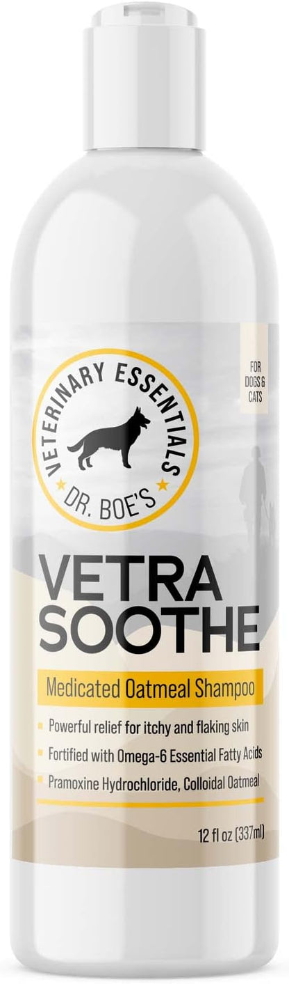 Dr. Boe's Veterinary Essentials VetraSoothe Medicated Oatmeal Shampoo - Powerful Relief for Itchy & Flaky Skin for Dogs and Cats - 16 fl. oz
