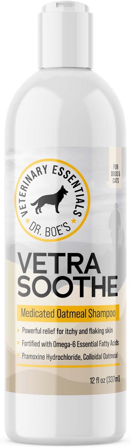 Dr. Boe's Veterinary Essentials VetraSoothe Medicated Oatmeal Shampoo - Powerful Relief for Itchy & Flaky Skin for Dogs and Cats - 16 fl. oz