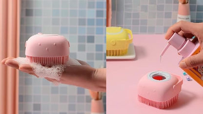 Dropshipping Soft Safe Silicone Pet Bathroom Massage Cleaning Grooming Tools Dog Cat Bath Brush with Shampoo Box (Pink), Small
