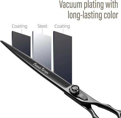 Dog Grooming Scissors: 7.5 inch Bright Black Pet Chunker Shears Made Of Japanese 440C Advanced Stainless Steel Professional Grooming Scissors for Dogs Cats and Other Pets