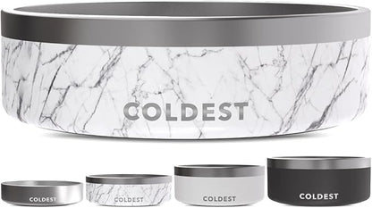 Coldest Dog Bowl - Anti Rust Metal & Non Slip Dog Bowls Large, Spill Proof Heavy Duty 3 Layers Insulated Dog Bowl - Food and Water Bowl for Dogs, Cats & Pets, Dishwasher Safe (42 oz, Carrara Marble)