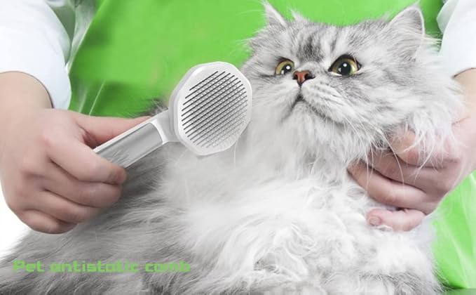 Eliminate Static Electricity Pet Grooming Brush,Self Cleaning Slicker Brush,Pet hair removal brush, Shedding Antistatic Brush for Dogs Cats Rabbit & More. (Grey)