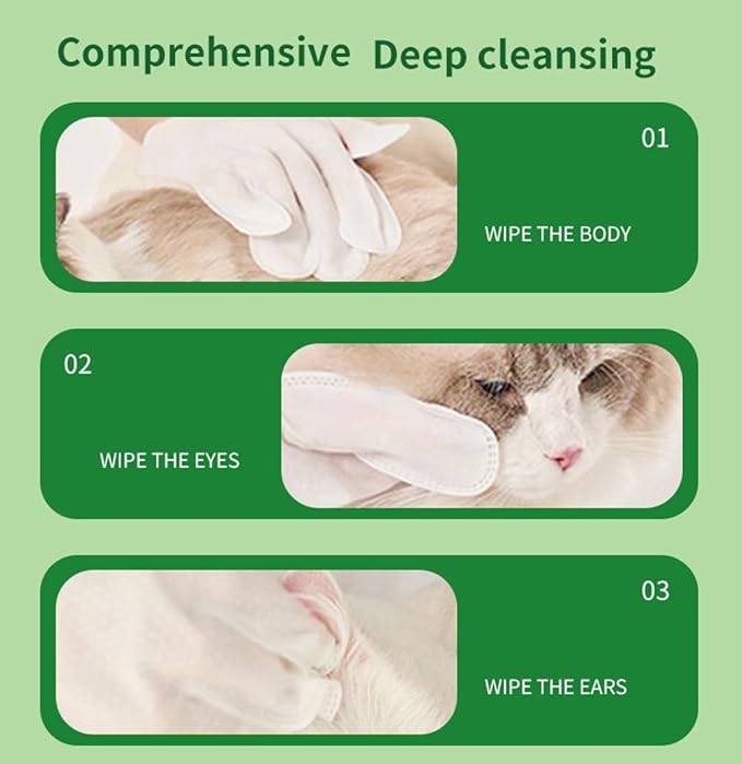Nourish Fur Pet Grooming Wipe -Extra Thick Gloves, Cleaning & Deodorizing Bathing Wipes for Dogs & Cats, Hypoallergenic, for Daily SPA Care & Traveling; CWSJ