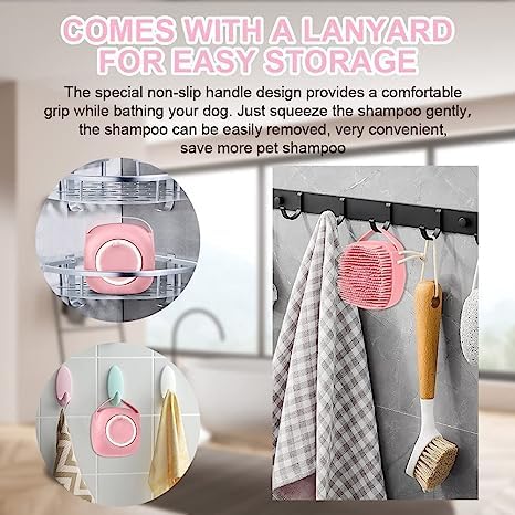 Dog Bath Brush Soft Silicone Dog Shampoo Brush | Pet Shampoo Massage Dispenser Dog Brush for Shedding Massage Dispenser Shower Brush for Short and Long Haired Dogs and Cats (Pink)