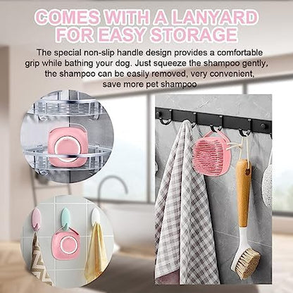 Dog Bath Brush Soft Silicone Dog Shampoo Brush | Pet Shampoo Massage Dispenser Dog Brush for Shedding Massage Dispenser Shower Brush for Short and Long Haired Dogs and Cats (Pink)