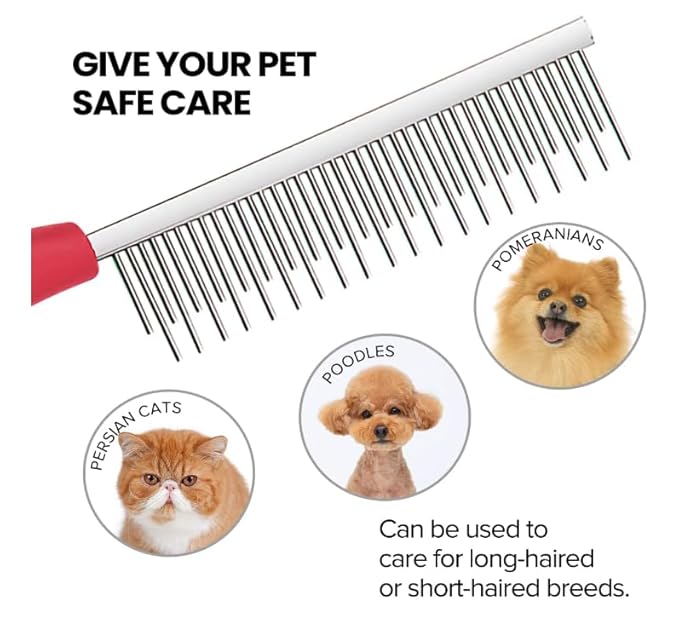 Grooming Comb for Dogs and Cats with Matted Hair,Cat brush for long haired cats,Pet comb for dogs,Pet Comb with Long and Metal Fine Teeth Short Stainless Steel