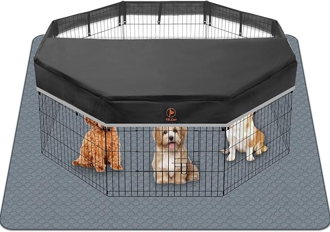 PJYuCien Dog Playpen - Foldable Puppy Playpen, 30" H Dog Fence Indoor Outdoor with 72" x 72" Washable Dog Pee Pad and Top Cover for Small Medium Pets