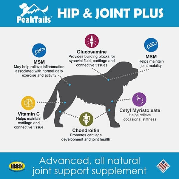 KALA HEALTH PeakTails Hip & Joint Plus for Dogs  90 Tablets, Glucosamine, Chondroitin, OptiMSM & Ester-C  Supports Joint Mobility & Comfort