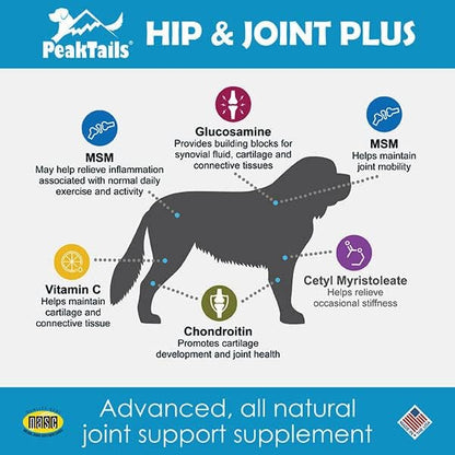 KALA HEALTH PeakTails Hip & Joint Plus for Dogs  90 Tablets, Glucosamine, Chondroitin, OptiMSM & Ester-C  Supports Joint Mobility & Comfort