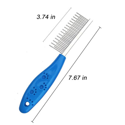 Long Hair Dog or Cat Comb Grooming with Short and Long Teeth Dematting Knots Tangles Remover Combs Detangler Tool Suitable for Dogs Cats Poodle HorseStainless Steel Pin