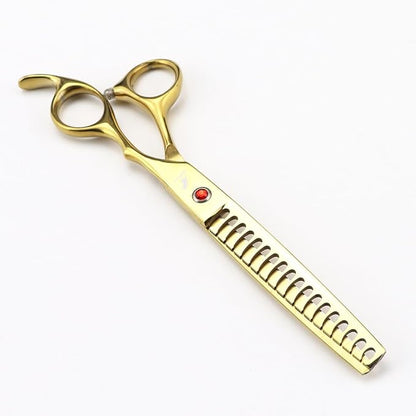 7.0" Dog Scissors Pet Grooming Kit Round-tip Safety Scissors Fishbone Teeth Shears with Forceps Hairdressing Hair Styling Tool Gift Set 5 Pieces (Gold)
