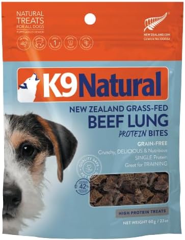 K9 Natural - Grain Free Air Dried Dog Treat Protein Bites - Beef Lung, 2.1oz