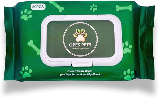 Hypoallergenic Pet Wipes, Cleaning and Odor-Controlling Grooming Wipes for Paws, Body, and Butt, Perfect for Puppy and Adult Pets, Unscented, 80 Count