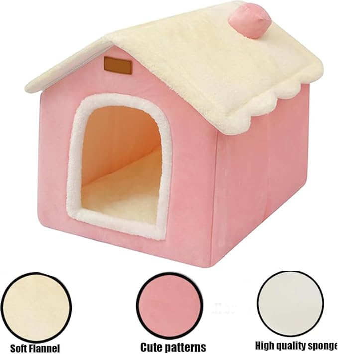 Dog House Indoor Memory Sponge, Foldable Dog House Kennel Bed Mat with Cushion for Small Medium Large Dogs Cats, Winter Warm Cat Nest Puppy Cave Sofa Pet Products (Pink, L)