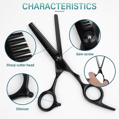 7 Pieces Professional Grooming Scissors Kit with Curved, Thinning, Straight Scissors, Nail Clipper, Nail File and Pet Hair Removal Comb for Pet Dogs & Cats