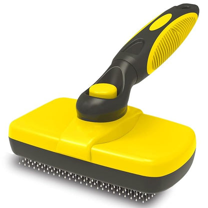 Self Cleaning Slicker Brushes for Pets,Dog Brush for grooming, Gently Removes loose hair, Fur, Undercoat & Tangled Hair,Massaging Tool Suitable for Dog or Cat,Dog Brush or Cat Brush. (Yellow)