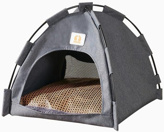 Cute Cat Teepee Cave, Cat Tent Foldable Indoor Outdoor with Thick Mat,Puppy Bed Tent,Bunny Pet Tent Teepee,Portable Dog House Teepee Tent, Cat Bed,Dog Bed Tent,Puppy Bunny,Pet Tent Teepee (B, M)
