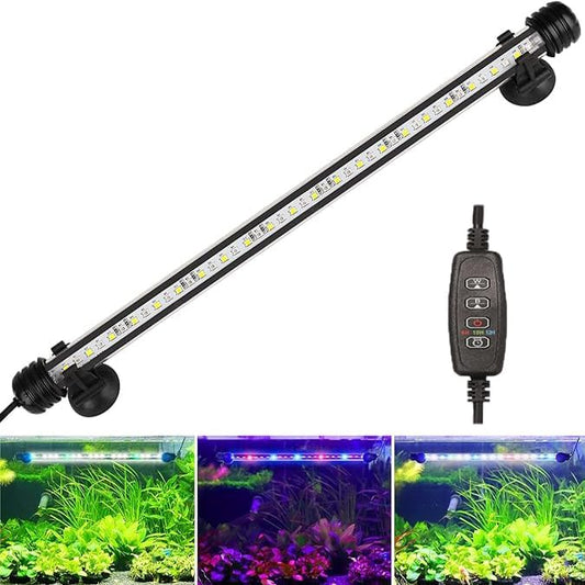 Submersible Aquarium Light Underwater Fish Tank Light with Timer Auto On/Off, LED Aquarium Light Bar 3 Light Modes Dimmer Adjustable Brightness,19.3inch (with Timer&dimmer)