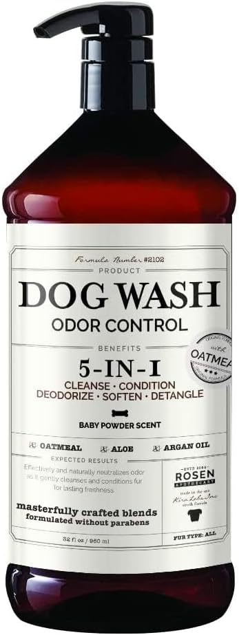 Dog wash Odor Control 5-in-1, Cleanse, Condition, Deodorize, Soften and Detangle, Made in The U.S.A Large 1 Liter Size 32 oz.