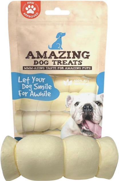 Amazing Dog Treats - Beef Cheek Rolls (Mega Thick 5-6" - 4 Pcs) - Safe Rawhide Alternative Dog Chew - Great for Power Chewers - Long Lasting Dog Chew - Retriever Rolls for Dogs