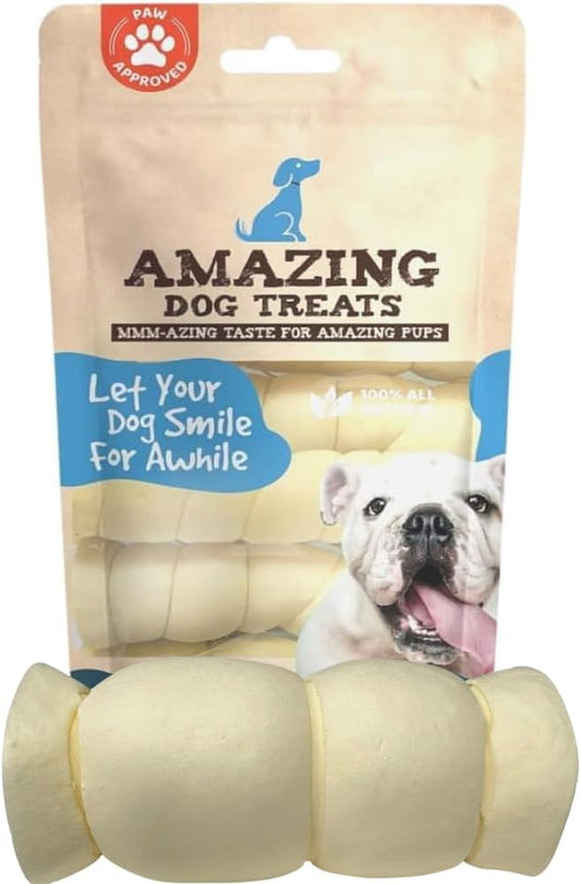 Amazing Dog Treats - Beef Cheek Rolls (Mega Thick 5-6" - 4 Pcs) - Safe Rawhide Alternative Dog Chew - Great for Power Chewers - Long Lasting Dog Chew - Retriever Rolls for Dogs