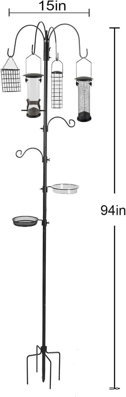 Bird Feeding Station Kit Pole Wild Bird Feeder Hanging Planter Hanger Multi Feeder Hanging with Metal Suet Feeder Bird Bath for Attracting Wild Birds