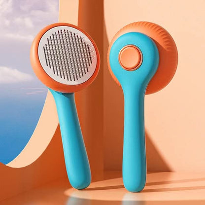 Pet Grooming Cat and Dog Brush, Self-Cleaning Sliker Brush for Removes Mats, Tangles, and Loose Hair, Shedding Brush for Short or Long Haired Cats/Dogs (Blue+Orange)
