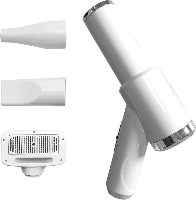 3 in 1 Professional Pet Grooming Dryer with Slicker Brush - Adjustable Temperature Settings for Dogs and Cats (White)