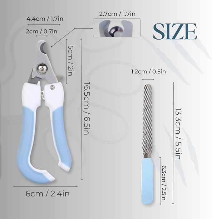 Pet Nail Clippers and Trimmers: Ensuring Safety with Guard, Includes Nail File and Sharp Blade - Ideal Grooming Tool for Cats and Dogs - Dog Nail Clippers, Cat Nail Trimmer, white & Blue